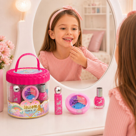 Kit Cosmética Manicura Pedicura Labial Sombra Esmalte p/Niña Unicornio