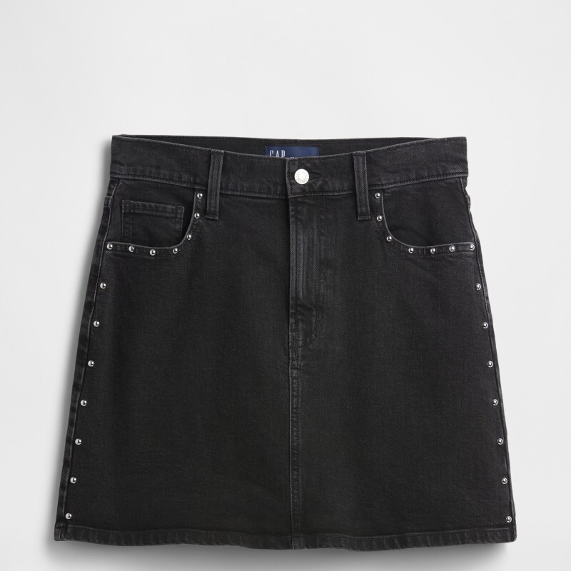 V-DENIM MINI STUD SKIRT BLACK WASH