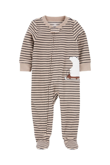 Pijama una pieza de micropolar con pie estampa oso polar Sin color