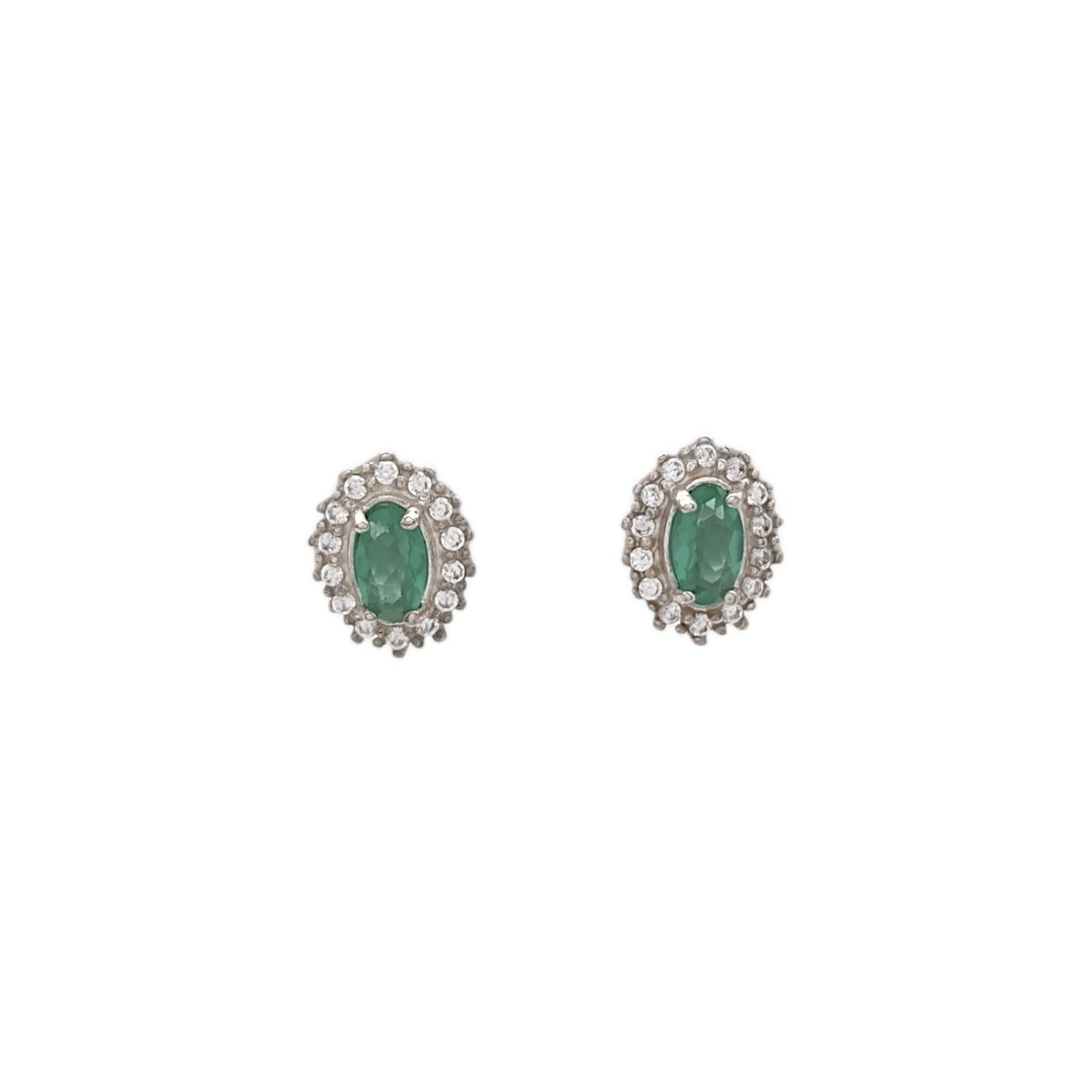 Caravanas Oval-Plata 925-Piedra Esmeralda y zirconia-CA3366 - conpiedra 