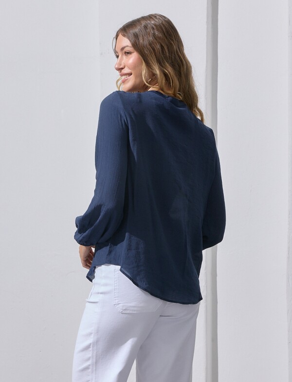 Blusa Botones Detalle Broderie AZUL