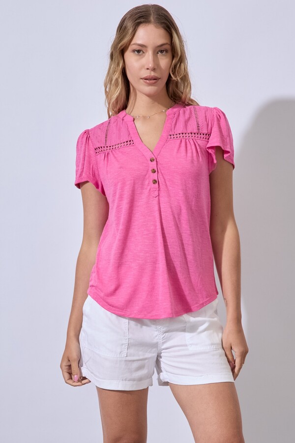 Remera Calada & Bordada FUCSIA