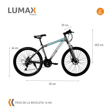 Bicicleta Montaña Aluminio rodado 26 Freno Disco Lumax Gris