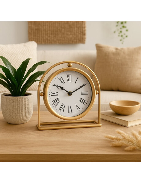 RELOJ DE MESA HIERRO D18.5X7.5X19CM SEMICIRCULO DORADO RELOJ DE MESA HIERRO D18.5X7.5X19CM SEMICIRCULO DORADO