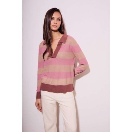 Sweater Polo Rayado Rosa