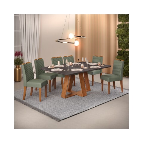 Conjunto Comedor 1600 Con Vidrio Celeste 6 Sillas Julia DJ Freijo | Gris Urbano Silla Linho Mate Conjunto Comedor 1600 Con Vidrio Celeste 6 Sillas Julia DJ Freijo | Gris Urbano Silla Linho Mate