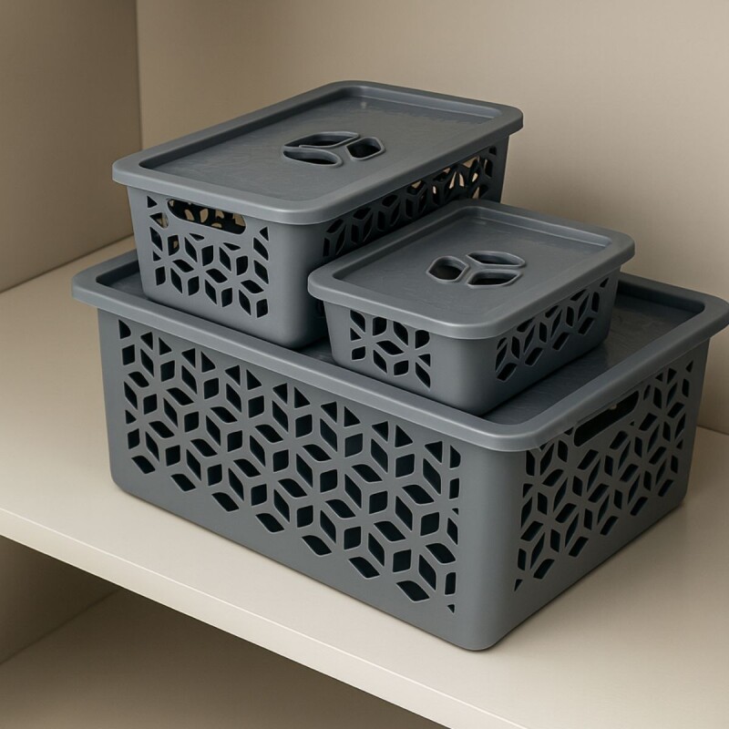 Caja organizadora con tapa G 15L GRIS