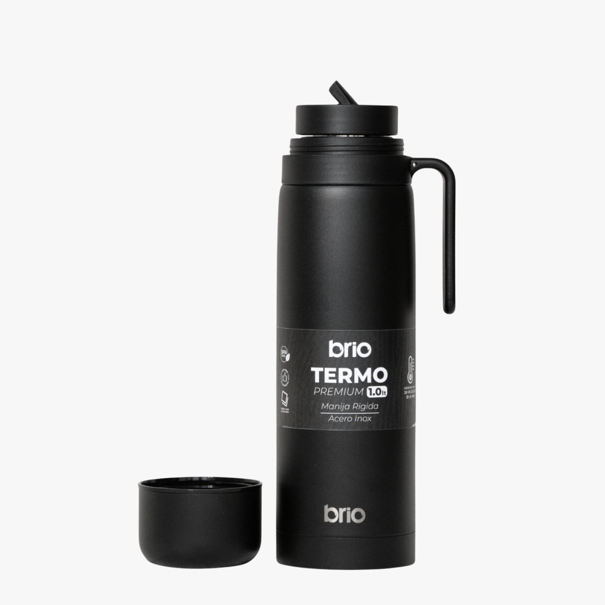Termo brío premium 1 litro con pico cebador en acero inox - Negro 