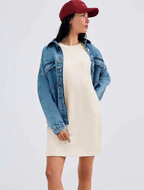VESTIDO BÁSICO FEMENINO MANGA CORTA CON BOLSILLO BEIGE