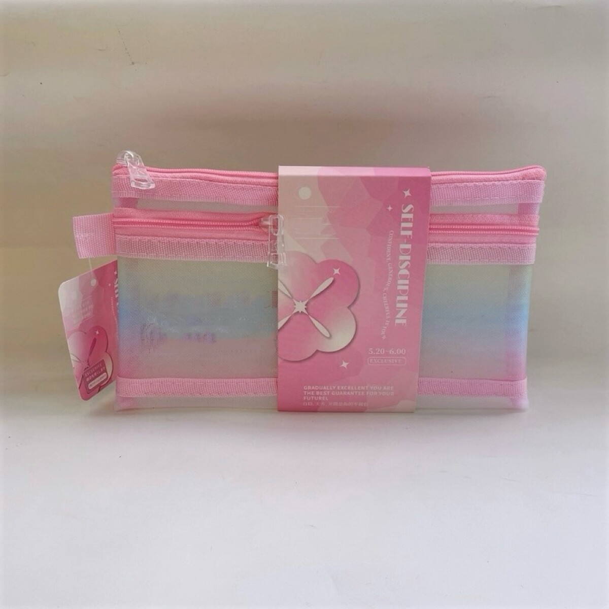 Cartuchera malla doble cierre - rosa 