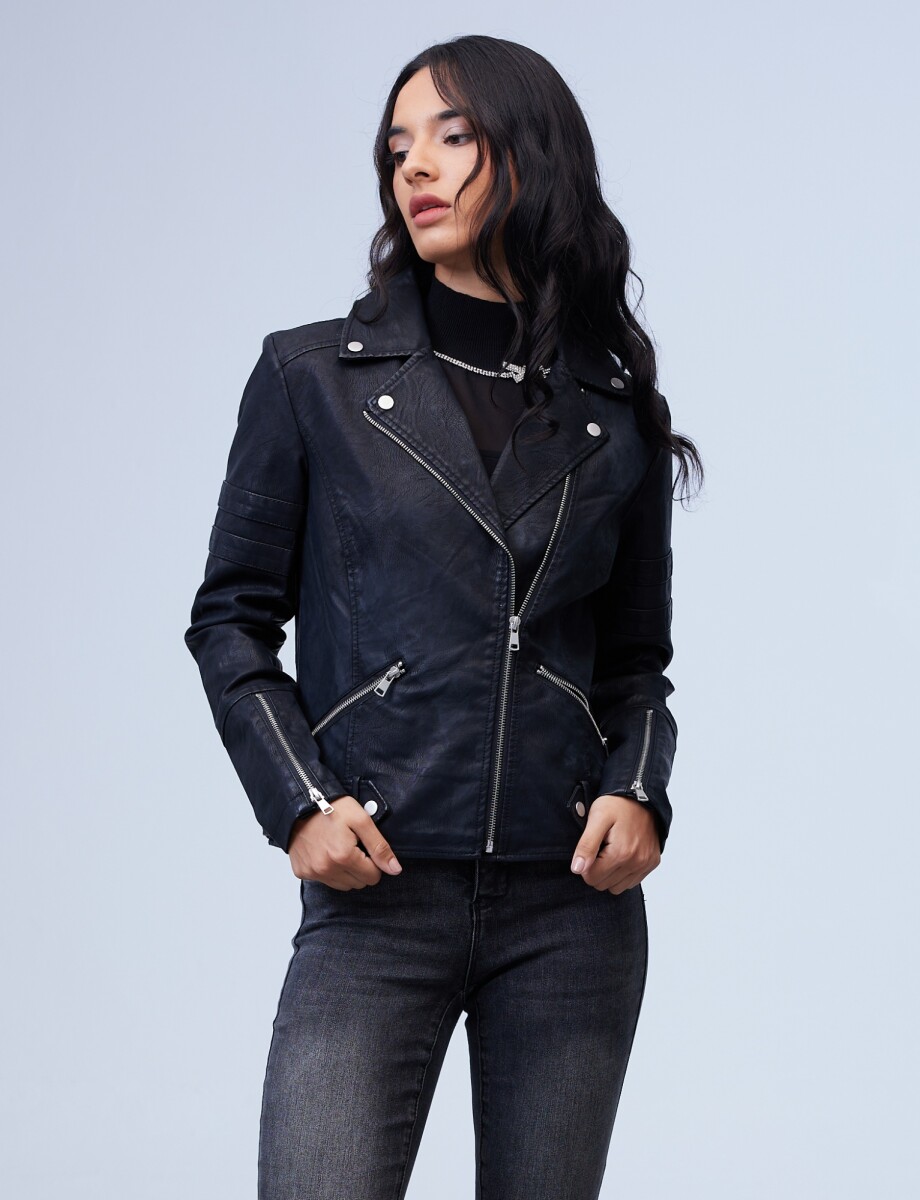 Camperita Eco Cuero Zip - Negro 