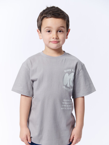 Remera Manga Corta Estampa Awesome Gris