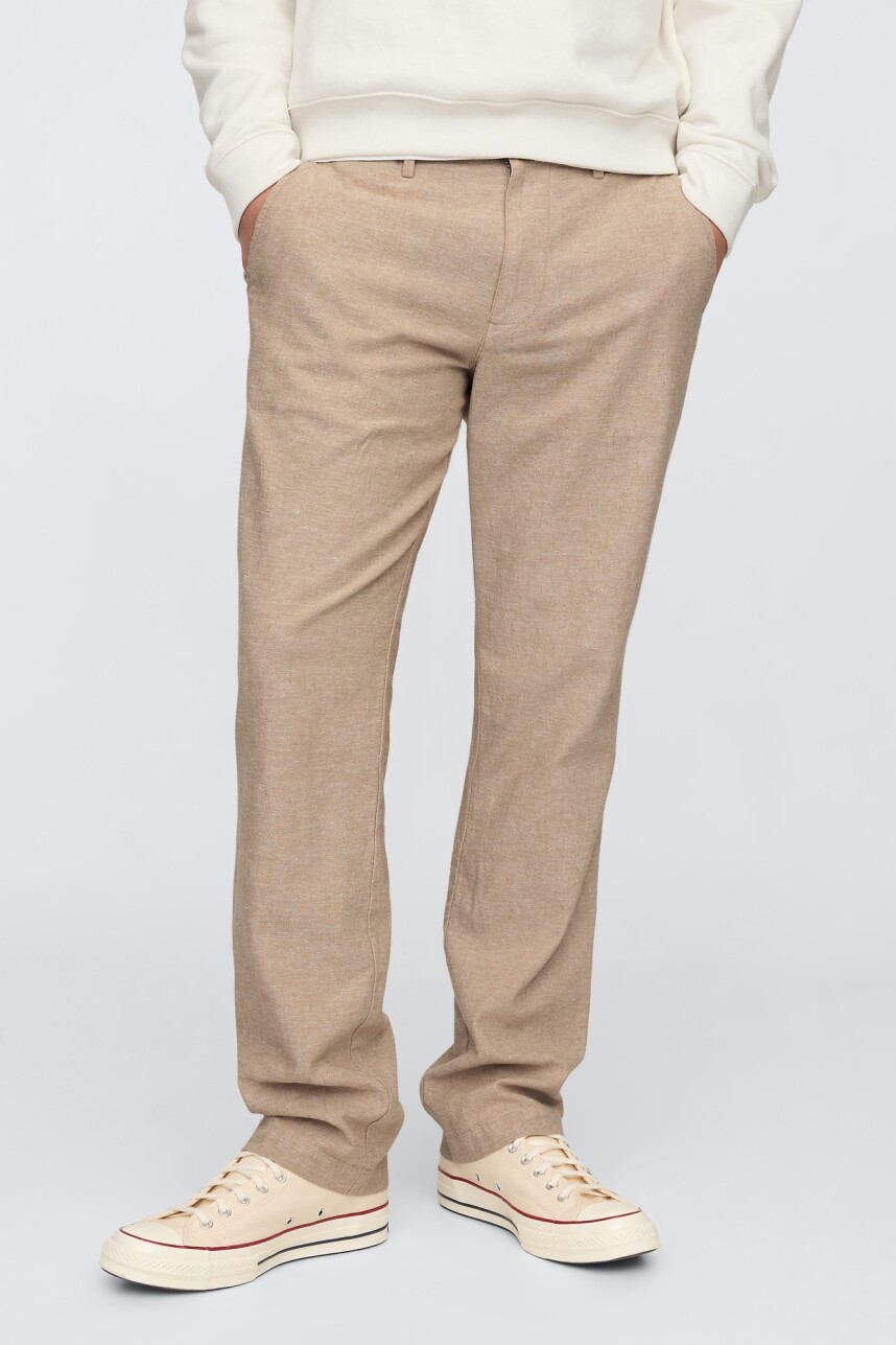 Pantalón De Lino Straight Hombre Khaki