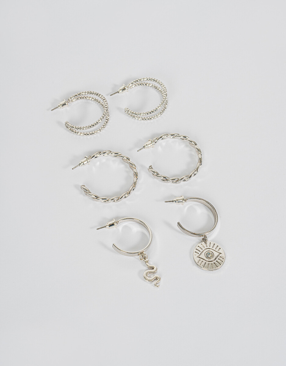 Aros Argollas Set Bañada En Plata 