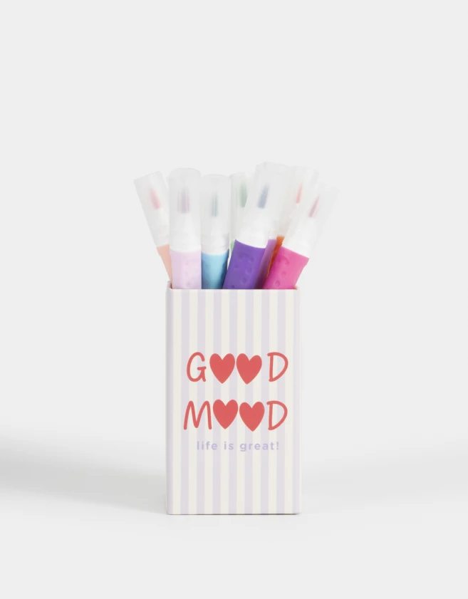 Resaltadores Estampados Set De 12 Marcadores Con Contenedor De Lapices Incluido - Combinacion Multicolor