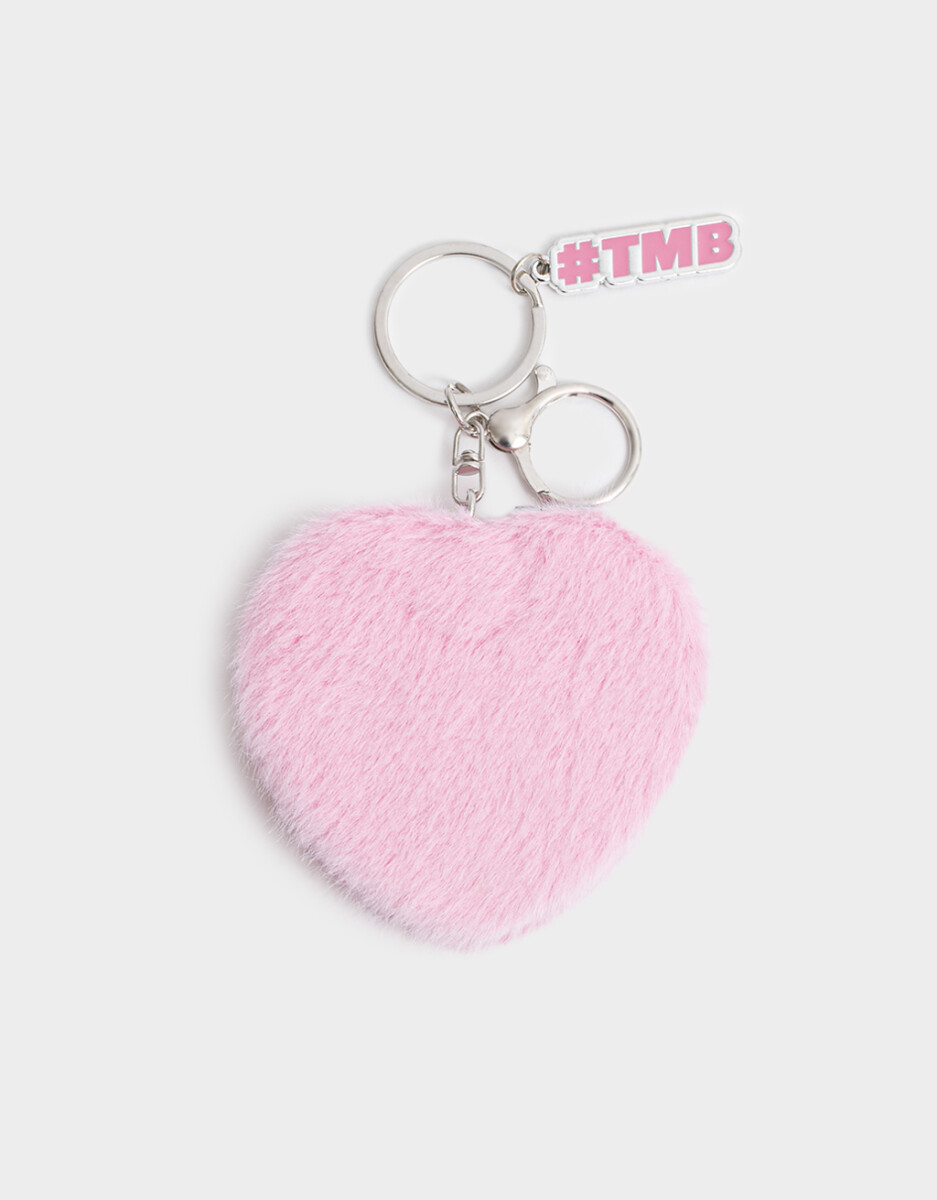 Llavero Con Espejo En Forma De Corazón Peludito Y Charm Tmb 