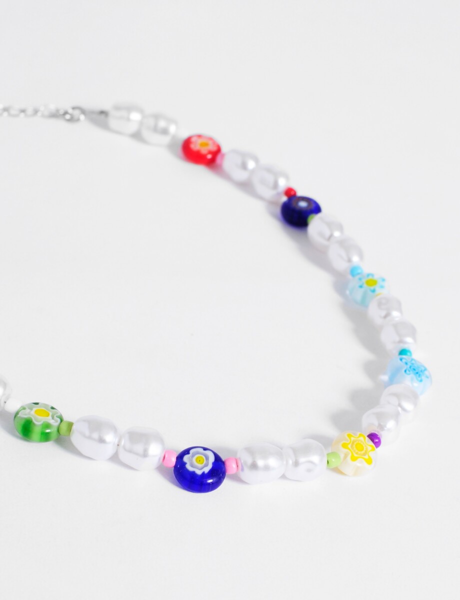 Collar perla sintetica y flores - multicolor 