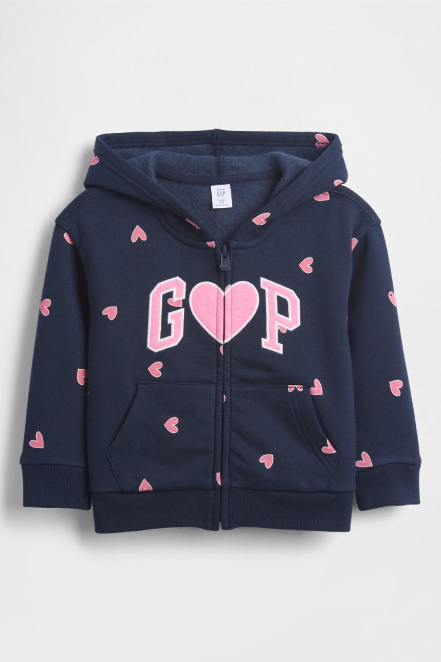 Canguro Con Cierre Logo Gap Toddler Niña Navy Hearts