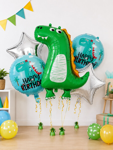GLOBOS DINO SET X 5 MULTICOLOR