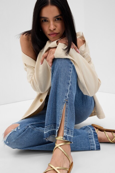 Jean 90S Loose Tiro Medio Mujer Medium Vintage Destroy