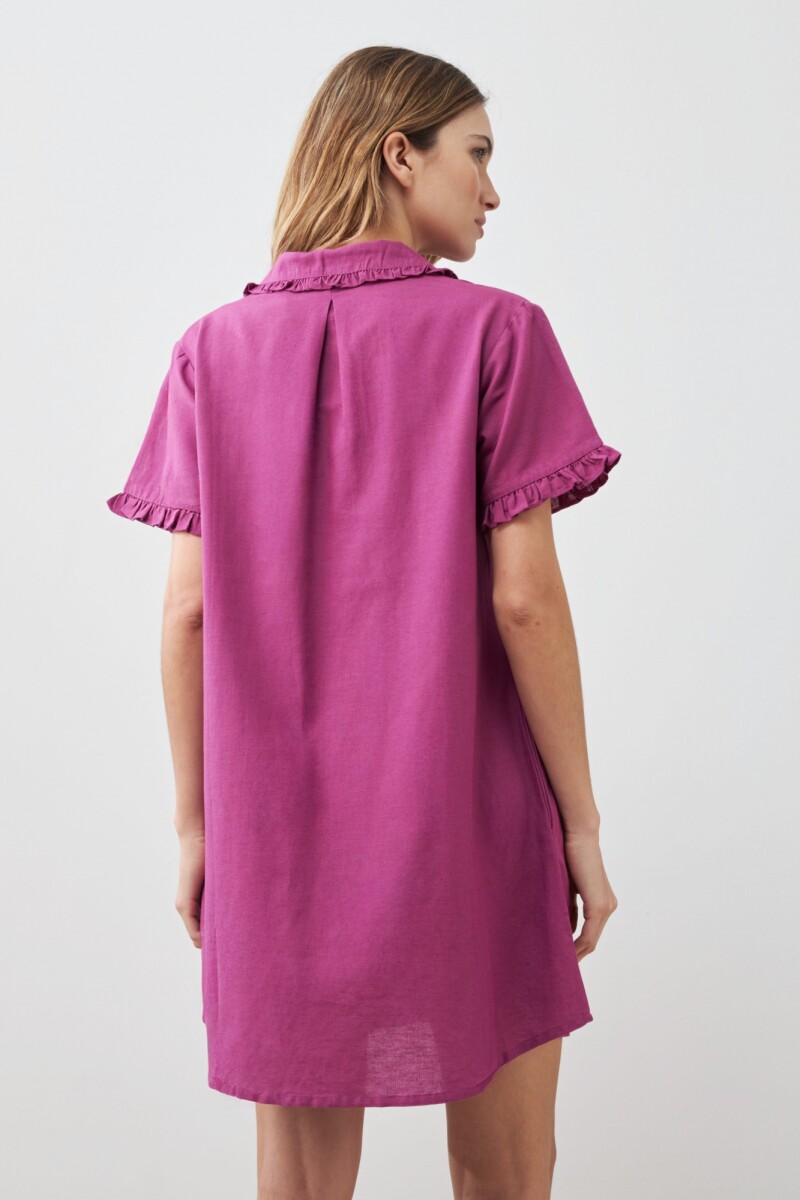 Vestido camisero con volados fucsia