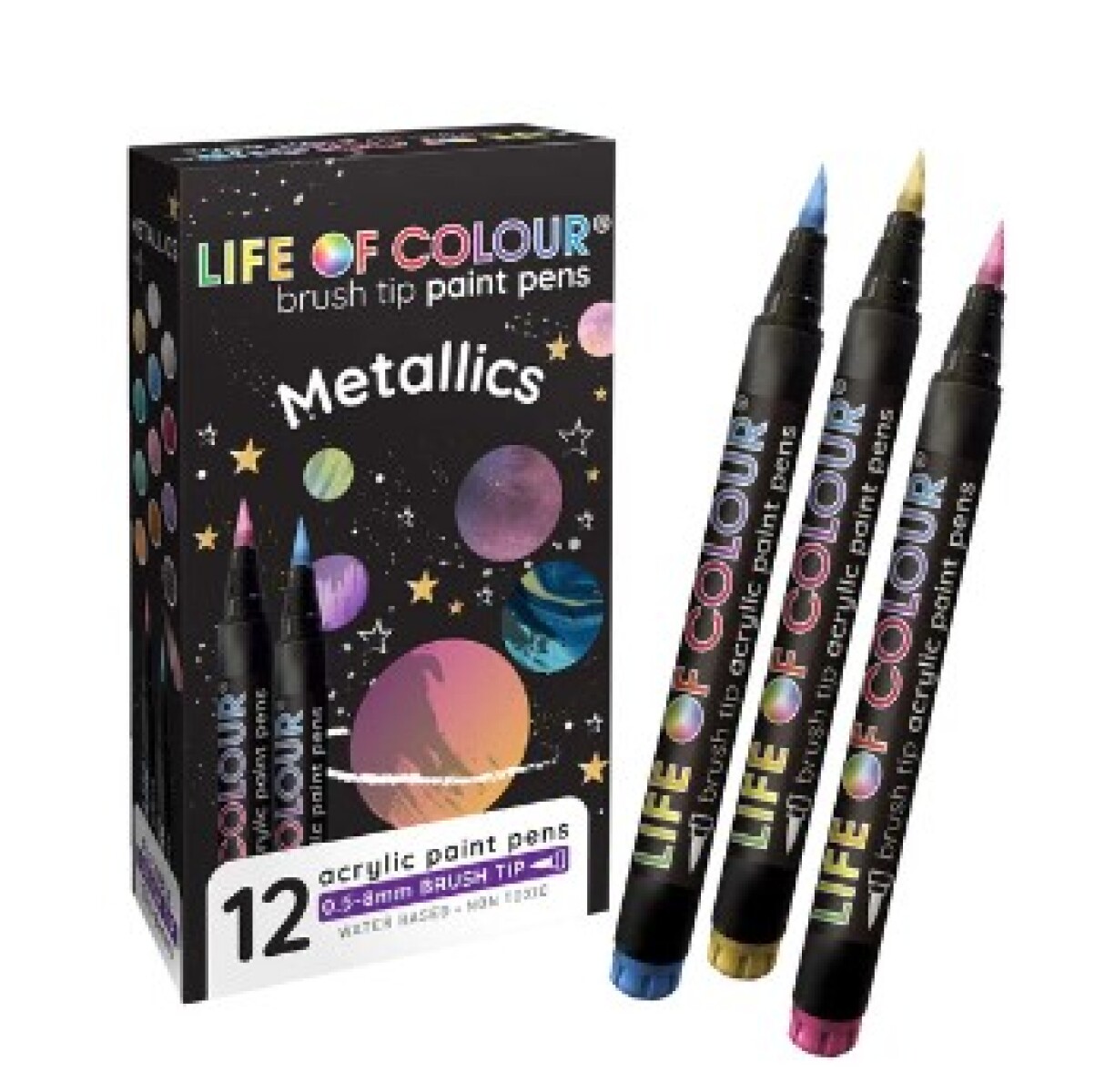 Brush Markers acrilicos - x12 Metalizados Life Of Colour - Brush Markers Acrilicos - X12 Metalizados Life Of Colour 