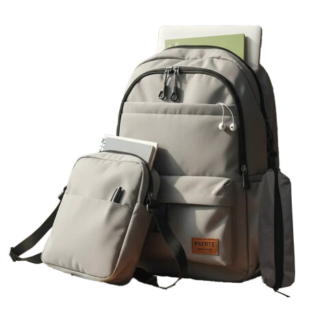 Set Mochila Bolso Cartuchera Alumno Resistente 3 Piezas Gris