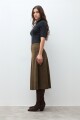Falda midi simil gamuza verde oliva