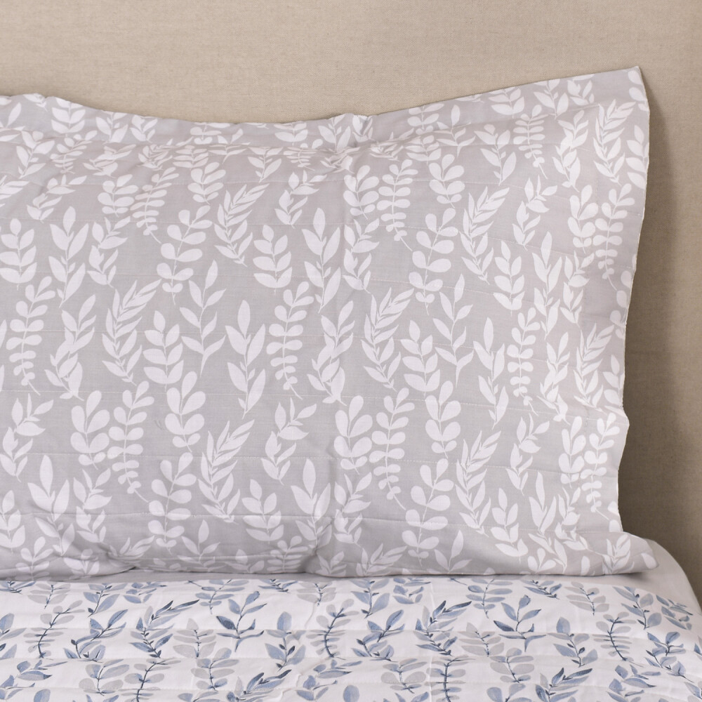 Cubrecama Amelia Hoja Azul y Beige King - Super King