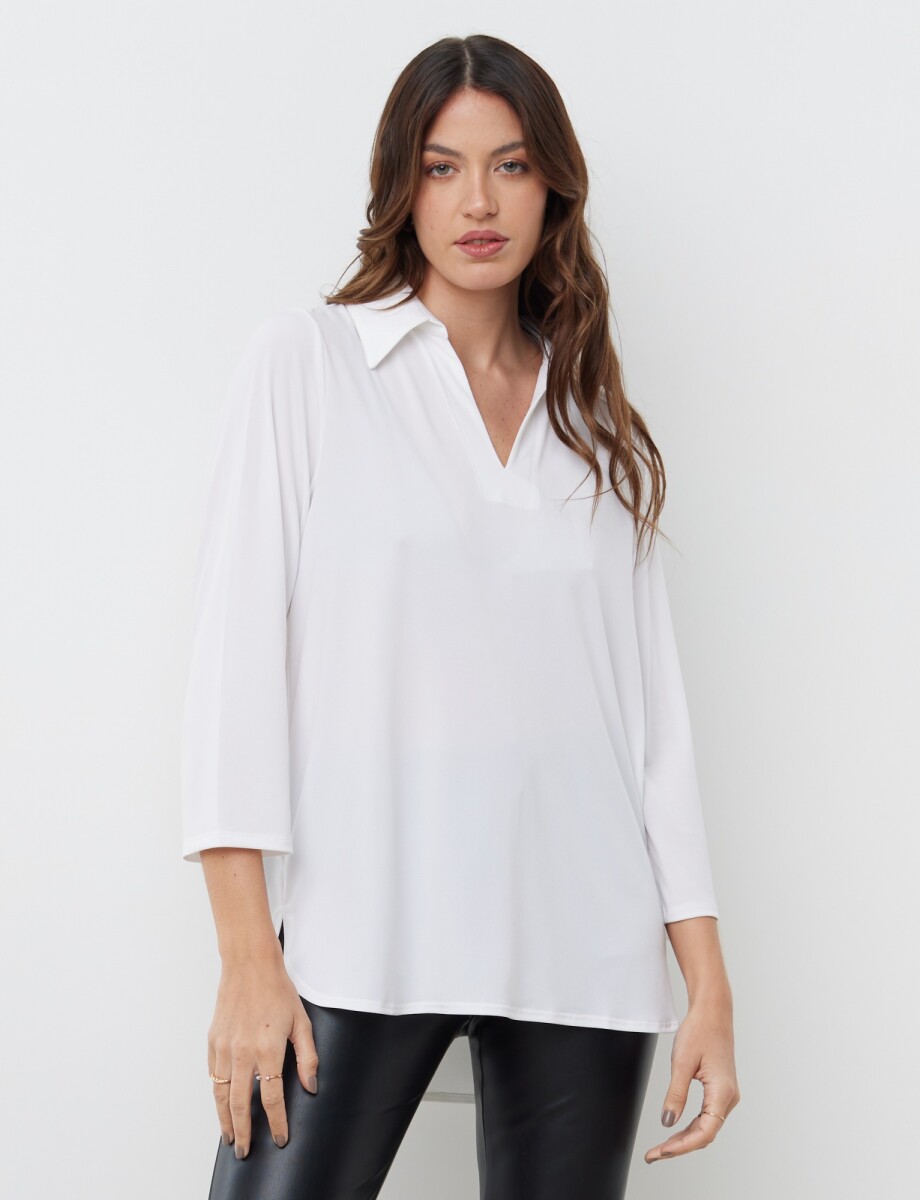 Blusa Cuello Camisa - Blanco 