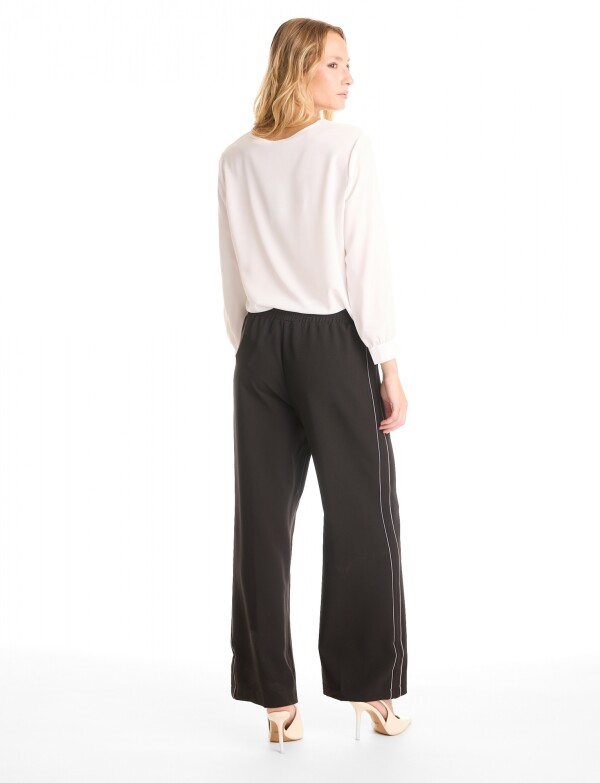 Pantalon Wide Leg Con Franjas Deportivas NEGRO