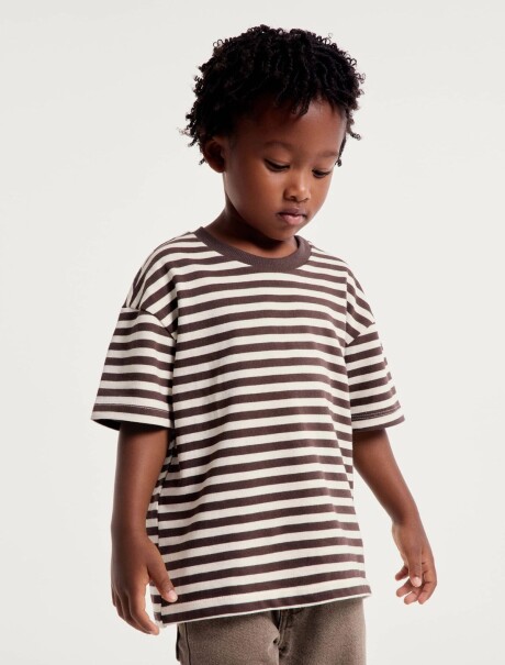 CAMISETA MANGA CORTA INFANTIL DE RAYAS MARRÓN