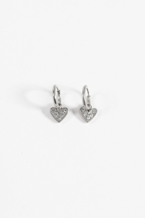 Aros acero con dije cora strass plateado