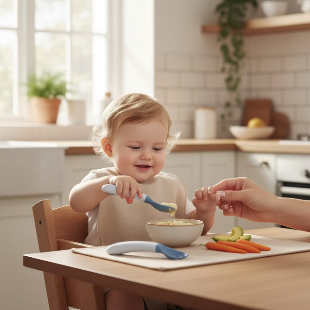 Set x2 cubiertos entrenamiento curvo pastel BUBA celeste