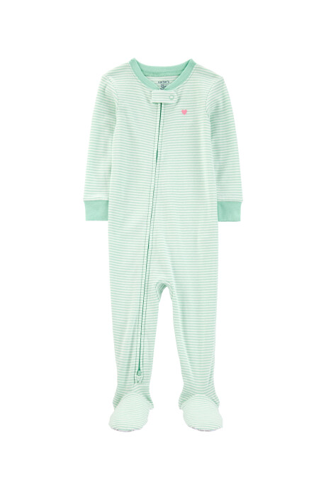 Pijama una pieza de algodón, con pie, verde Sin color