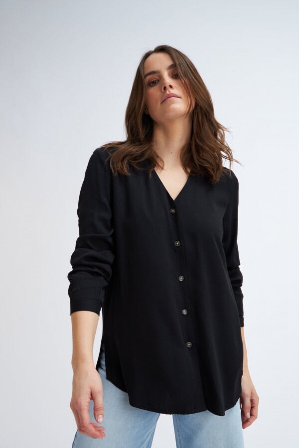 Blusa manga larga escote v Negro
