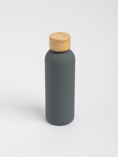 Botella acero chica con tapa de madera 500ML Gris