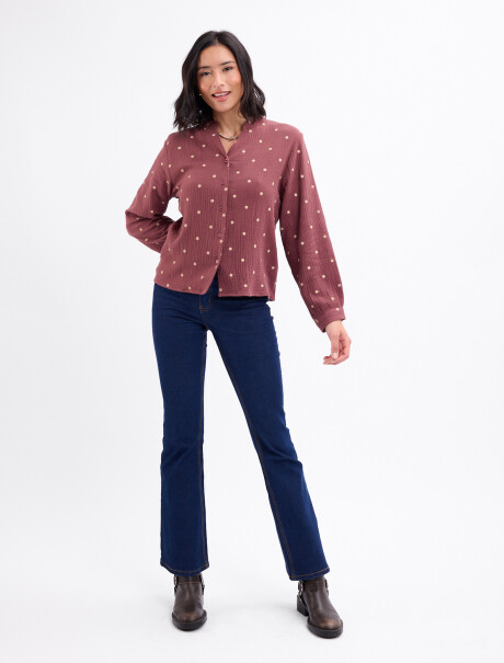 Blusa cuello mao lunares malva