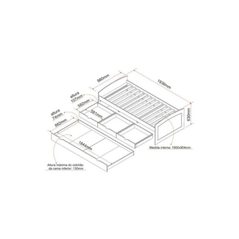 Cama Marinera 1 Plaza 3 Cajnes ULLI Blanca Cama Marinera 1 Plaza 3 Cajnes ULLI Blanca