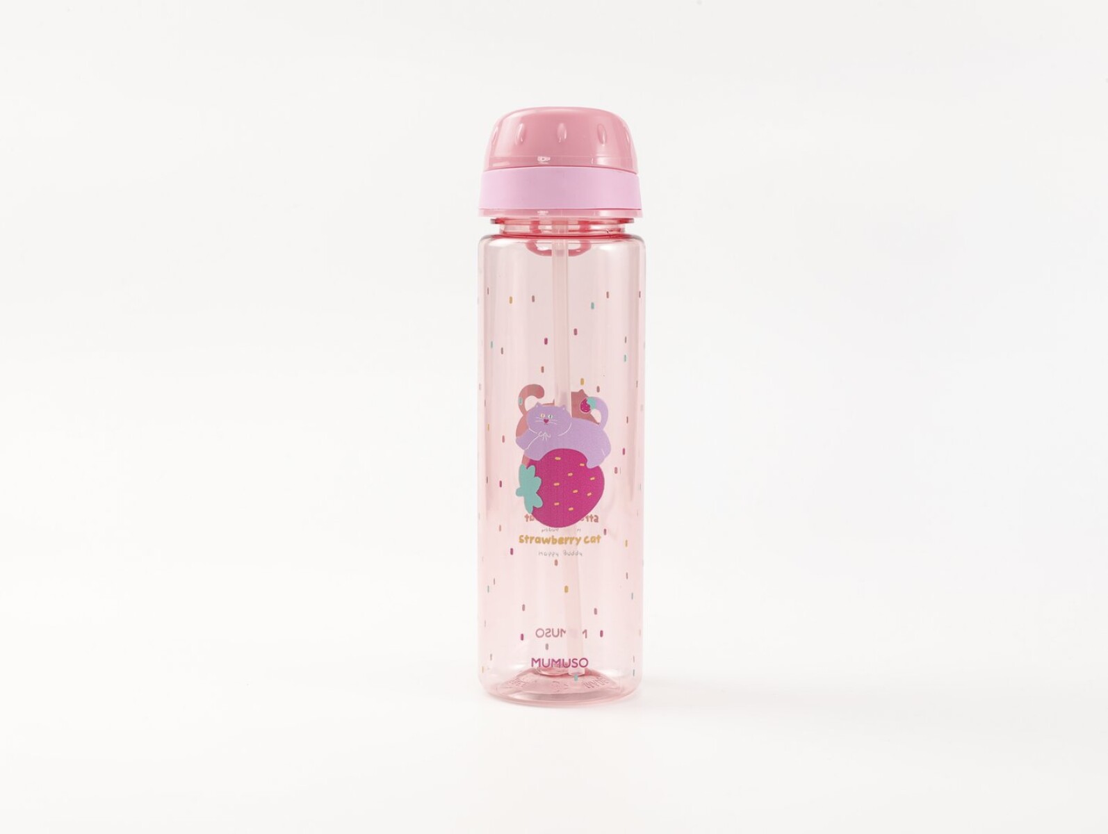 BOTELLA PLÁSTICA PORTÁTIL GATO MIMI CON SORBETE (600 ML / ROSA) 
