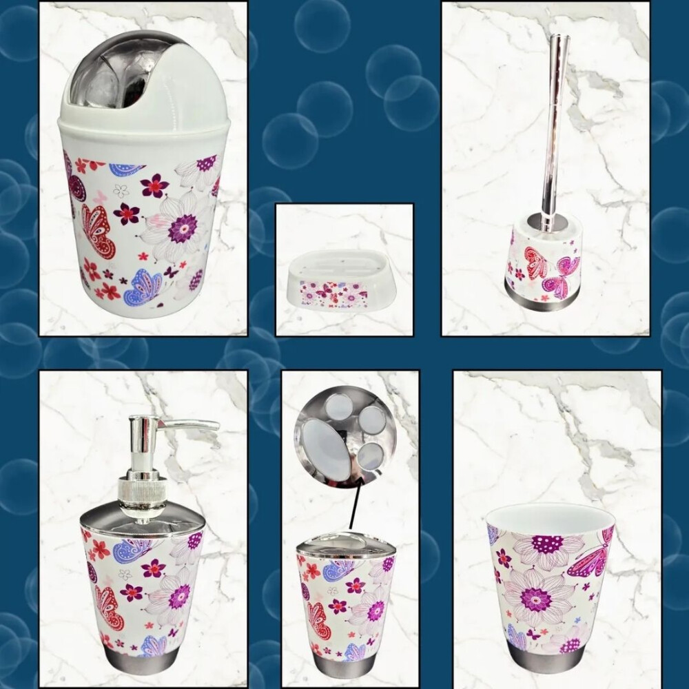 Set De 6 Accesorios Para Baño Estampado Mariposa
