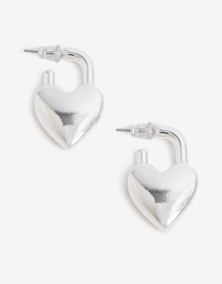 Aros Argollas Metal Aros Corazón Metal. - Plateado