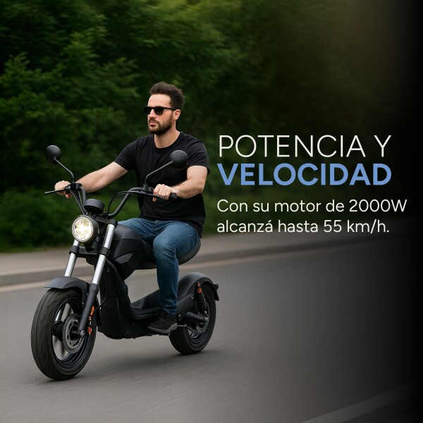 Moto Electrica Gogreen Shadow 2000W 20Ah 55 Km/h Alarma Led Variante Color Negro