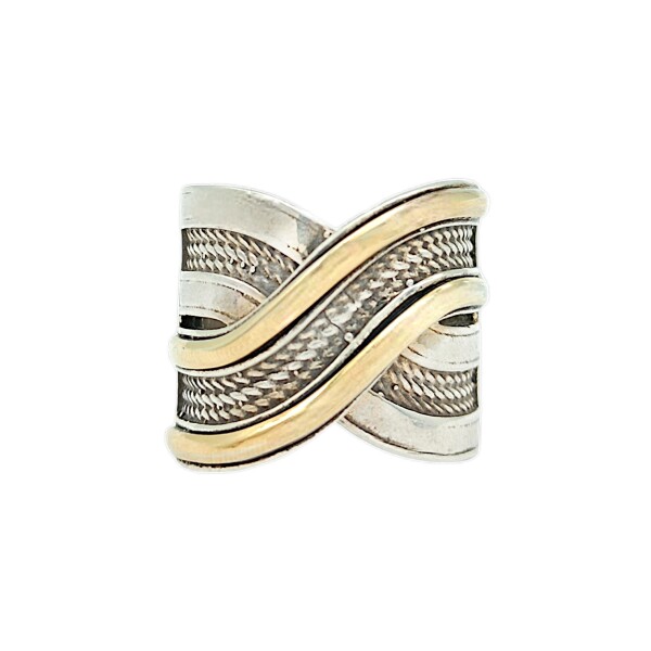 Anillo Cruzado-Plata y Oro-Sin Piedra-AN5655 sinpiedra