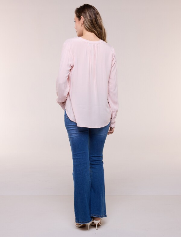 Blusa Fluida Escote En V Con Pliegue Central ROSA CLARO