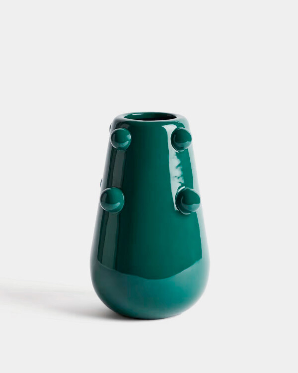 Jarrón Odra de cerámica verde oscuro acabado brillante 25,5 cm