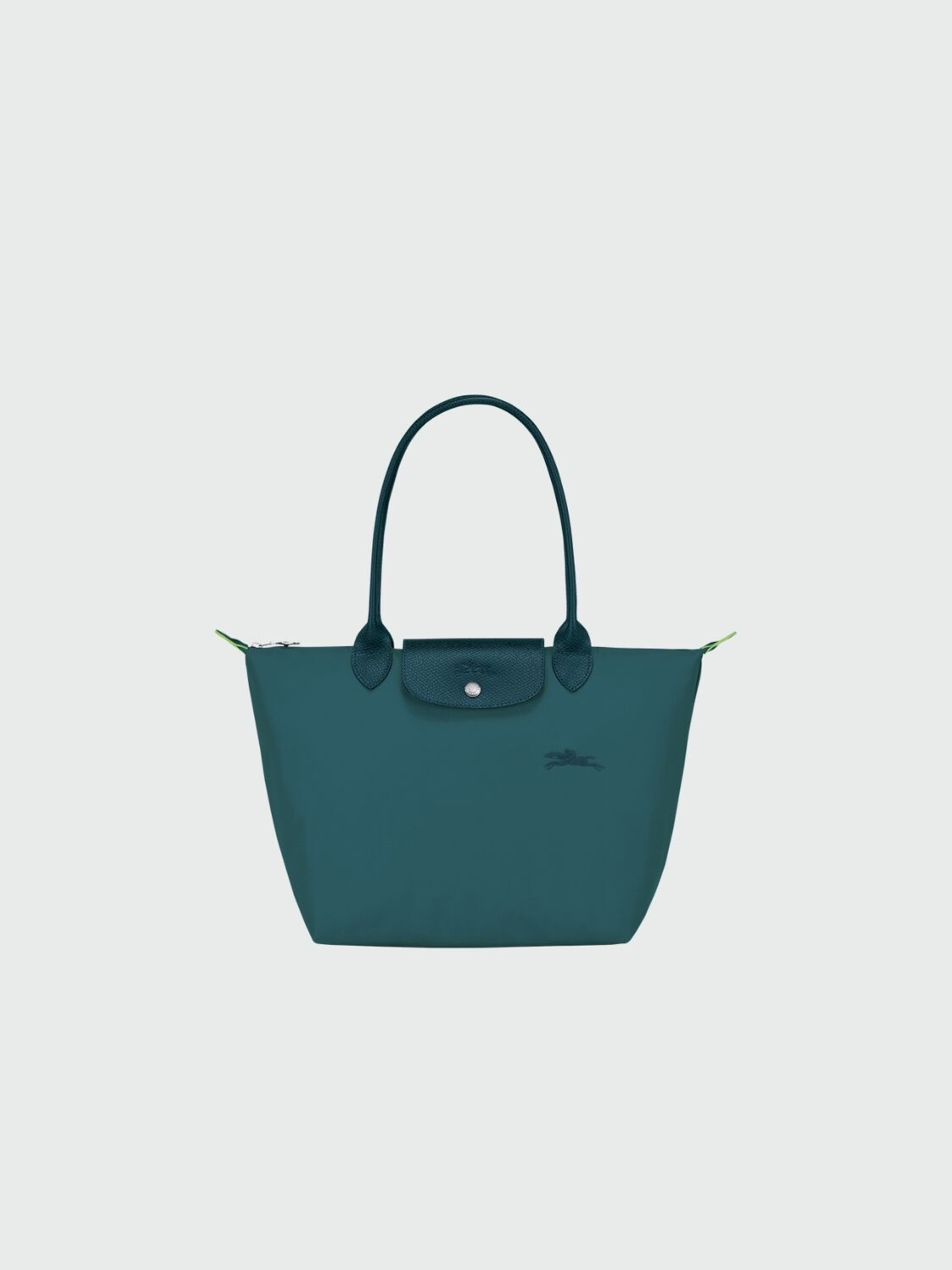 Longchamp -Cartera Longchamp plegable de nylon con cierre y asa larga, Le pliage M Jade