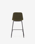 Taburete Zunilda de chenilla verde oscuro y acero con acabado negro mate altura 65 cm