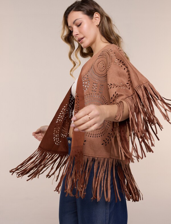 Chaqueta Suede Con Calados Y Flecos TOSTADO