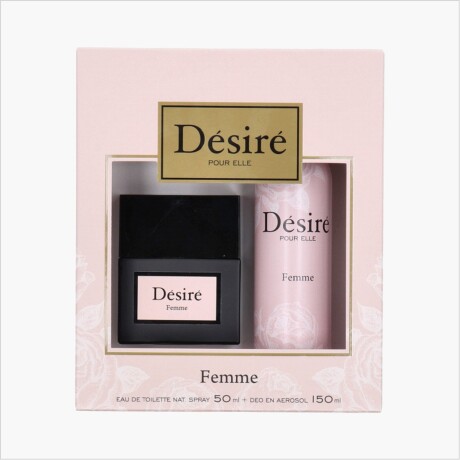 Pack Perfume Desire Femme 50ml + Desodorante en Aerosol 150ml Pack Perfume Desire Femme 50ml + Desodorante en Aerosol 150ml